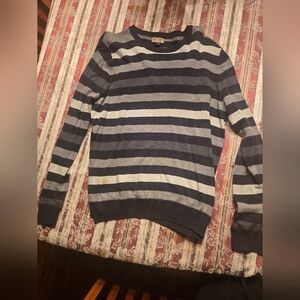 Sonoma Men's Navy and Gray Striped Crewneck Sweater